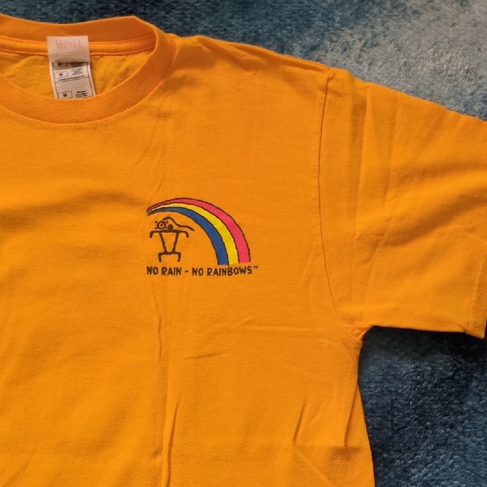 Fruit of the Loom Yellow Short Sleeve Tee with Retro Rainbow